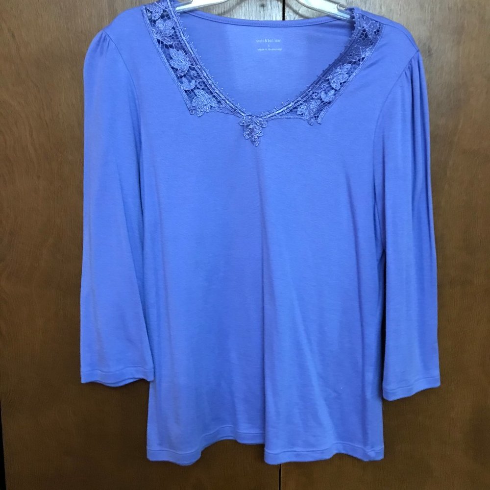 Croft & Barrow Blue Top with Lace Neck Large